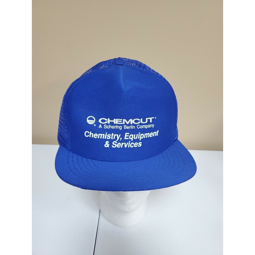 VINTAGE SKM SNAPBACK TRUCKERS HAT BLUE CHEMCUT SCHERING BERLIN COMPANY USA